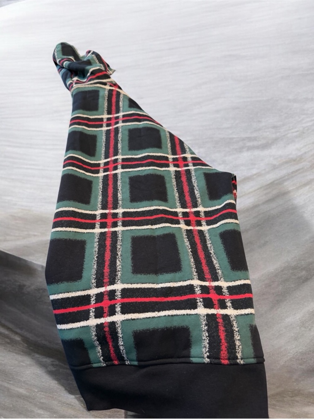 Jordan Men's Green and Black Plaid Crewneck Hoodie with Red Accents - Picture 2 of 4